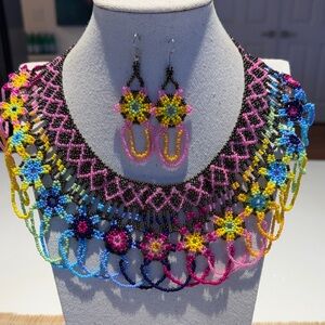 Colorful Peyote Beaded Necklace and Earring Set